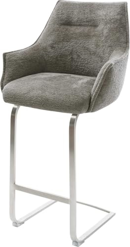 DELIFE Barstuhl Alja-Flex Freischwinger Flach Edelstahl Silberfarben Bouclé Soft Schlamm Taschenfederkern