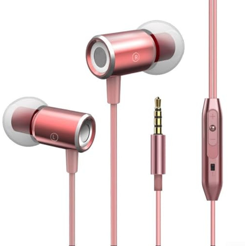 Kabelgebundene Kopfhörer mit Mikrofon, 9D HIFI Heavy Bass und 7.1 Surround Stereo, magnetische In-Ear-Kopfhörer für Samsung und Android-Telefone (Rosa)