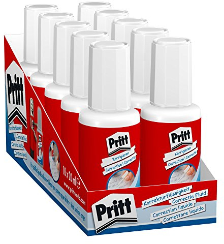 Pritt Correction Fluid, deckt sauber ohne zu verschmieren, schnell trocknendes Flüssig-Korrekturmittel, zum Korrigieren einzelner Buchstaben, ganzer Wörter und Zeilen