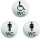 Señales Baño WC Mujeres + Hombres + Minusválidos Ø 100 Aluminio optica acero inoxidable adhesivo No.53254-K