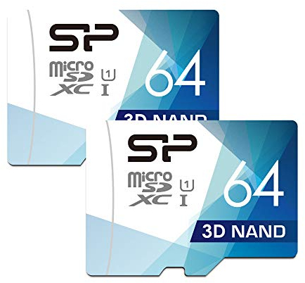 Silicon Power Lot de 2 Cartes microSD Haute Vitesse avec Adaptateur 64 Go