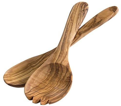 APS Salatbesteck „Olive“, bestehend aus zwei Löffeln, produziert aus nachhaltigem Olivenholz, Holzlöffel, Servierlöffel, je 26,5 x 9,5 cm