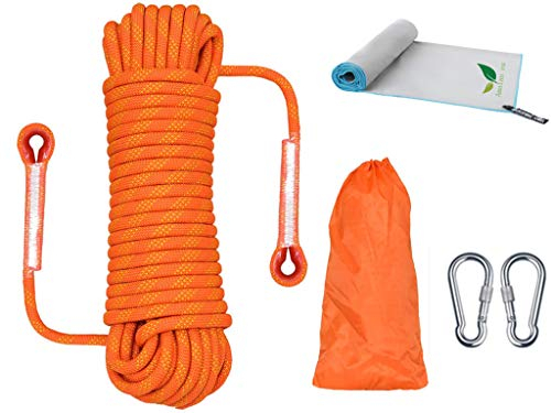 10M Kletterseil 10.5mm DIN EN 892/UIAA Zertifiziert,1200kg Bruchlast,Schnelltrocknend+UV-beständig,inkl. 2 Edelstahl-Karabinern (EN 362) & Microfaser-Handtuch,für Sportklettern, Bergsteigen,Canyoning
