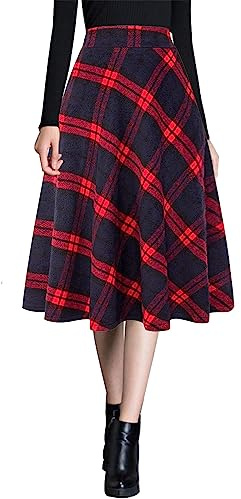Ylingjun Warme Woll-Midiröcke für Damen, Winter, Herbst, hohe elastische Taille, A-Linie, ausgestellte Wollröcke