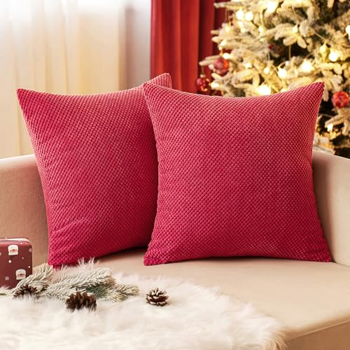 EMEMA Kordsamt Kissenbezug Dekorative Granulat Sofakissen Dekokissen Kissenbezüge Kissenhülle Couchkissen Überwurf Kissen Bezug Zierkissen für Couch Sofa Wohnzimmer 2er Set 40x40 cm Rot