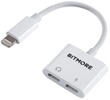 Bitmore Carbon Neutral Lightning Splitter - Dual Adapter for Fast Charging and Audio Control Simultaneously Charge, Headphone Jack Adapter, Compatible with iPhone 6, 7, 8, 9, 10, 11, 12, 13, 14, iPad