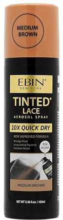 EBIN NEW YORK Tinted Lace Spray - Quick Dry, Water Resistant, No Residue, Even Application, Matching Skin Tone, Natural Look (3.38 oz/100ml - Medium Brown)