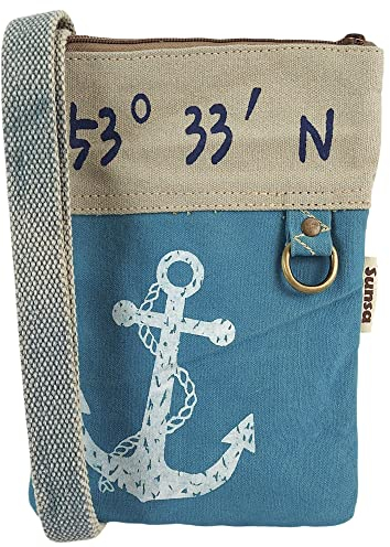 Sunsa Damen Maritim/Anker Design Umhängetasche. Kleine Canvas Messenger Tasche. Vegan Crossover Bag. Schultertasche für Meerliebhaber (blau)