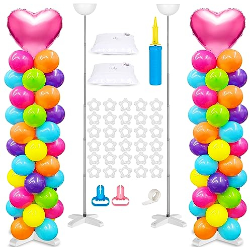 Set di 2 supporti per palloncini regolabili e pompa per palloncini, 2,7 m, in metallo per pavimento, decorazione per baby shower, decorazione per feste di nozze, decorazione per feste
