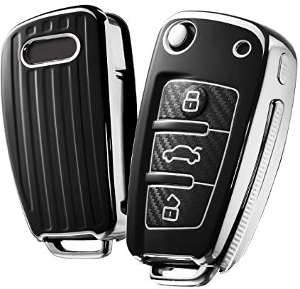 OATSBASF Schlüsselhülle für Audi, Autoschlüssel Hülle für A1 A3 A4 A6 Q3 Q5 Q7 S3 R8 TT Silicone TPU Schutzhülle (YCX-Schwarz)