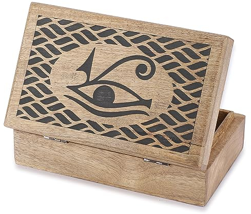 Ajuny Handgeschnitzte Dekorative Schmuckschatulle aus Holz DesignAuge der Wahrheit Vintage Mehrzweck Schatztruhe Andenken Halsketten Uhrenboxen Ideal für Geschenke 8x5 Zoll