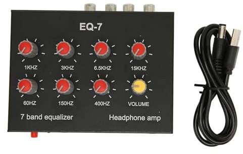 7 Band Sound Equalizer ,7 Band Car Audio Equalizer Car Audio Graphic Equalizer Output Input 12dB High Bass Adjustment Dual Channel Digital Equalizer