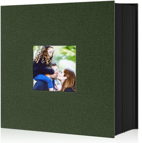 Lanpn Fotoalbum 10x15 1000, Extra Großes XXL Leinen Einstecken Einsteckalbum für Hoch und Querformat Fotos Bilder Grün