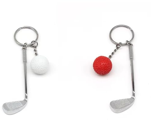 Porte-clés,2 pièces porte-clés de golf,Trousseau De Golf Cadeau,Golf Racket Keychain,Sport Porte-clés,porte-clés en métal,Porte-clés golf balle et bâton,pour Homme,Femme,Enfant