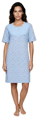 Zeitlos Nachthemd Damen Kurzarm Zweigen Blüten Knöpfe M-6XL Knopfleiste Schlafshirt