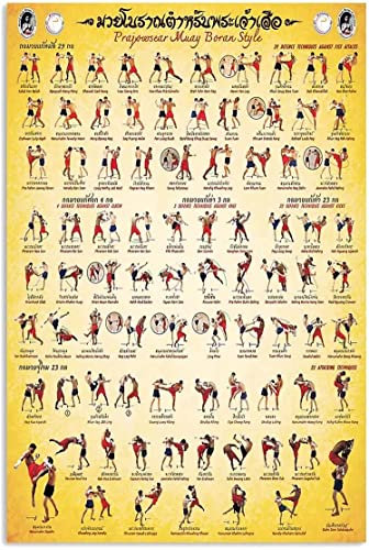 Oudrspo Muay Thai Skills Knowledge Metallschild Prajowsear Muay Boran Stil Infografik-Poster Plakette für Zuhause, Club, Männerhöhle, Garage, Wanddekoration, 30,5 x 40,6 cm