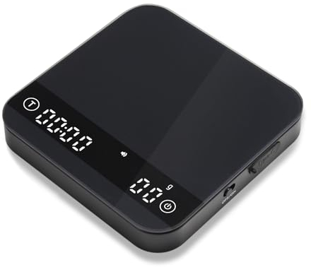 FOXNSK Espresso Waage mit Timer, 0.1g Genaue Kaffeewaage mit 4 Modi, Anzeige von Verhältnis und Durchflussmenge Coffee Scale, USB Aufladbar Mini Küchenwaage Digital für Barista, Max 2kg, Schwarz