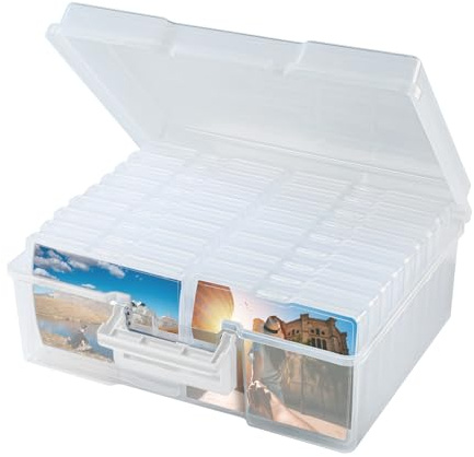 FAAYUCK Fotoförvaringsbox 12,7 cm x 17,78 cm, 18 inre extra stora fotolådor, syrafria fotolagringsbehållare, fröorganiserare, hantverksförvaringslåda med etikettklistermärke för foton, hantverk