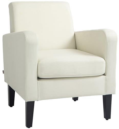 HOMCOM Sessel Loungesessel mit Armlehnen, Relaxsessel mit Kissen Armlehnensessel mit Leinenoptik, Holzbeine Polstersessel für Wohnzimmer, Schlafzimmer, Cremeweiß