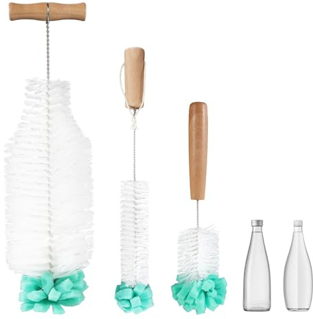 Kit di 3 Scovolino per Bottiglie, 32cm Scovolino con Spugna in Fondo, Pulitore Efficace Senza Graffi per Pulisci Bottiglie di Vetro, Adatto a Bottiglie Sodastream, Biberon e Pulisci Borraccia