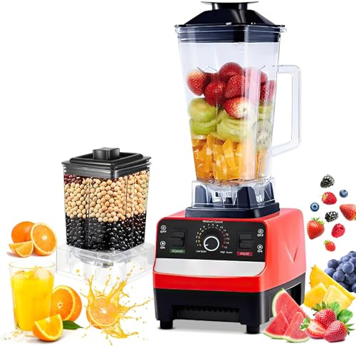 Professional Jug Blender 2000W, 2-in-1 Smoothie Maker with 2L Pitcher and Grinder Cup, 6-Speed Liquidiser for Ice Crush, Shakes & Juices, 4 Stainless Steel Blades, Self-Cleaning, BPA-Free