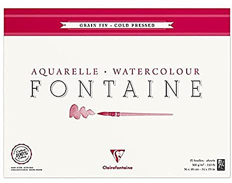 Clairefontaine - Ref 96416C - Fontaine Cold Pressed Watercolour Glued Pad (25 Sheets) - 36 x 48cm Size, 300gsm Paper - Suitable for Watercolour Artwork