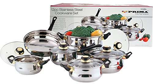Prima 12pc Cookware Set, Stainless Steel, Silver, Variety Pack