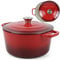 Andrew James Enamel Coated Cast Iron 5L Casserole Dish: No-Seasoning Required with this Elegant and Durable Casserole Dish with lid for oven, Perfect for Gourmet Cooking (Red)