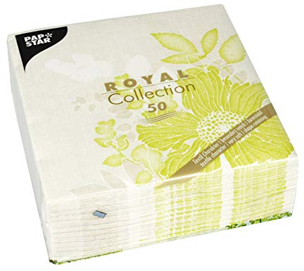 Papstar Servietten / Tissueservietten grün Royal Collection, Annabel (50 Stück) mit Blumenmotiv, 40 x 40 cm, 1/4-Falz, Stoffoptik, Dekorserviette, für Haushalt, Feste oder Gastronomie, #85012, Mittel