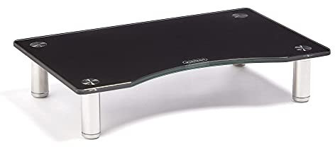 VonHaus Monitor Stand for Desks - Height Adjustable Screen Riser - Computers, Laptops, TVs - Black Glass with Aluminium Legs - Home Office 38.5 x 24cm