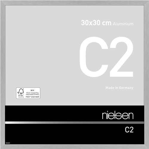 nielsen Bilderrahmen, 30 x 30 cm, Aluminium, Silber matt, Rahmen zum Aufhängen im Hoch- & Querformat, Echtglas, C2