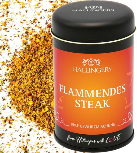 Hallingers Genuss Manufaktur Gewürzmischung Geschenk - Koch-Gewürze in edler Geschenk-Dose BBQ Flammendes ... für Dips, Steak & Vorspeisen, Geschenkidee für Frauen Männer