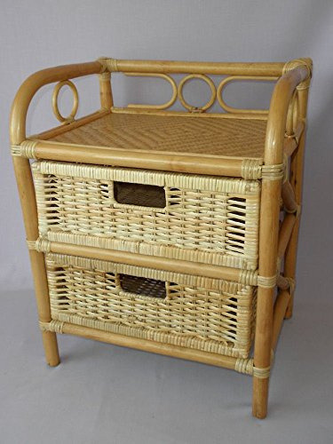 Rattanregal mit 2 Schüben, Korbregal mit Schub, Korbfarbe : Honig, Größe : B 45 cm, T 36 cm, H 53 cm
