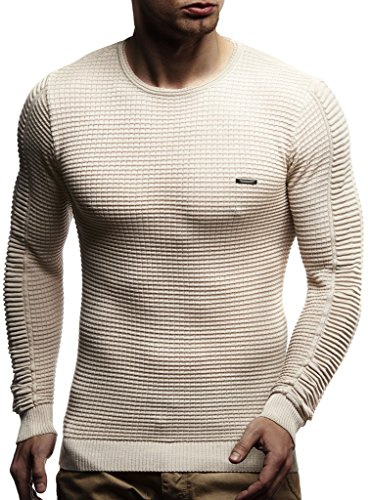 Leif Nelson Herren Strickpullover Rundhals, Feinstrick mit Struktur