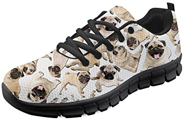 HUGS IDEA Animal Puzzle Leichte Laufschuhe Mesh Walking Jogging Schuhe Turnschuhe, Mops 3, 39 EU