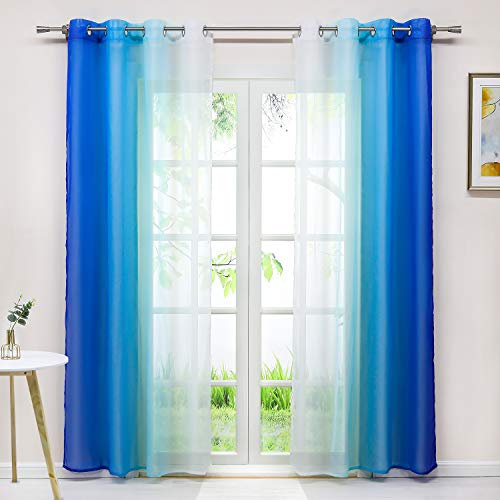 Joyswahl Gardine Voile Vorhang mit Farbverlauf Design »Agnes« Dekoschal Fenster Schal BxH 140x225cm Blau mit Ösen 2er Pack