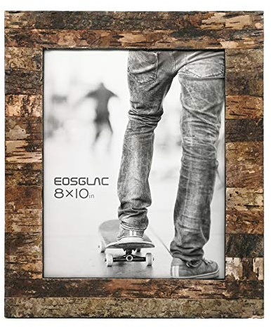 Eosglac Rustic 8x10 Wooden Picture Frame, Handmade with Real Birch Bark, Easel Back, Natural