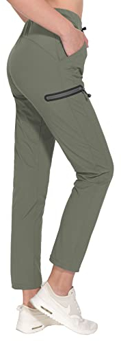 Little Donkey Andy Damen Outdoorhose Elastische Wanderhose Leicht Atmungsaktiv Trekkinghose Funktionshose Schnelltrocknend UPF 50 mit Kordelzug Reißverschlusstasche Grün XS