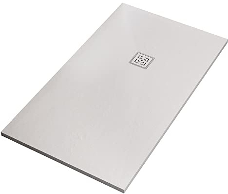 PASSION Duschwanne aus weißem Marmorharz mit Betonsteineffekt - 100x150