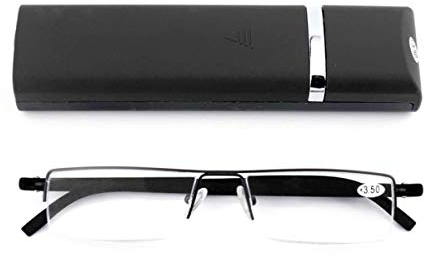 Ultraleichte TR90 Lesebrillen Herren Damen Klassische Metall Sehhilfe Halbrandbrille Schmal Stil Brille Lesehilfe mit Etui und Brillenputztuch(Schwarz,+1.25)