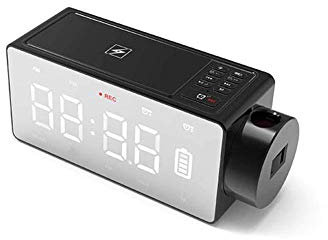 YG.QING Reloj Despertador Digital con proyector LED Espejo Altavoz Bluetooth inalámbrico Alarma Dual Radio FM Puerto de Carga USB Regalo
