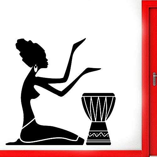 Wall Sticker Tribal African Drummer Dancer Removable Wall Decor Self-Adhesive Vinyl Sticker Playing Drum S Waterproof 43X42Cm