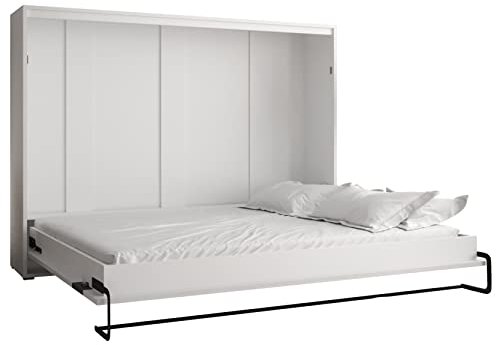 KRYSPOL Bett im Schrank Home, Ebenen, Schlafzimmer, Jugenzimmer, Modern Design (Weiß matt + Weiß matt, 160 x 200 cm)