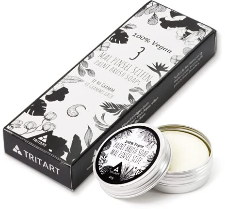 Tritart Pinselreiniger für Acrylfarbe und Aquarell - 3er Set -Künstlerseife und Malpinsel Reiniger | 3x 40g vegane Pinselseife für Künstler