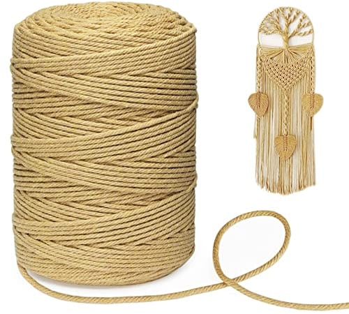 Makramee Garn 3mm x 300m Naturliches Baumwolle Garn, Kordel Natur Baumwollkordel für Blumenampel Makramee Wandbehang und Hängepflanze Pflanze Aufhänger, Weben Dekoration - Kurkuma Farbe