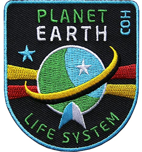 2 x Planet Erde - Raumfahrt Patch 62 x 70 mm, gestickt Aufnäher Aufbügler Bügelflicken/Rakete Raumschiff Weltall Astronaut Astronomie NASA ESA Planet Erde Globus Forschung Frieden Peace