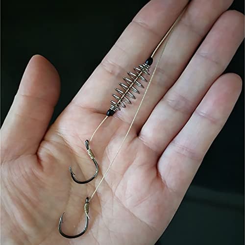 #11 Double Hook Fishing Line, Stainless Steel Barbed Carp Hooks Bait Feeder, Spring Fishing Hook Tools Accessories, Pack of 5