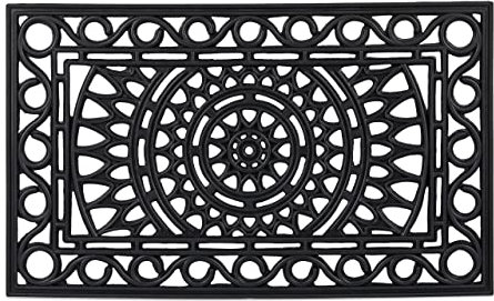 Relaxdays Fußmatte Gummi, 45 x 75 cm, rutschfest, wetterfest, Fußabtreter Ornamente, Indoor & Outdoor, Türmatte, schwarz