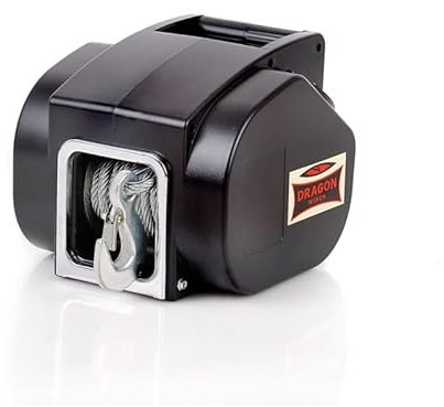 Dragon Winch Cabrestante eléctrico portátil 12V 5000 lbs (2267 kg) con Cuerda de acero de 9m para arados, quads, ATVs, UTVs, barcos con mando a remoto por cable + accesorios para Cabestrante