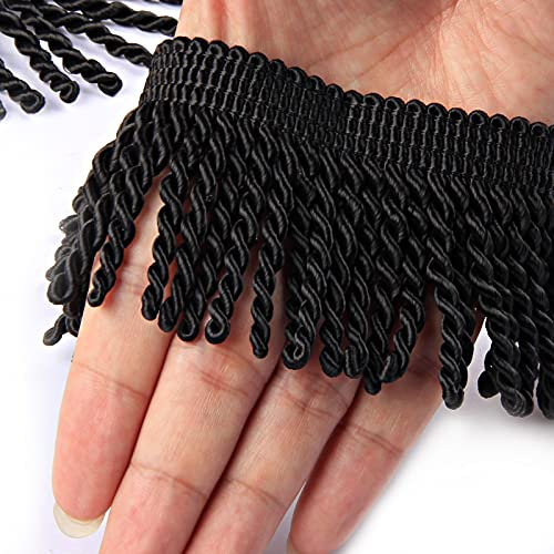 Fenghuangwu Vorhang Fransen Bullion Fransen Trim 2,5 Zoll Stoff Borten Nähen DIY Dekoration für Vorhang Sofa Kleidung (9,1 m, Schwarz)